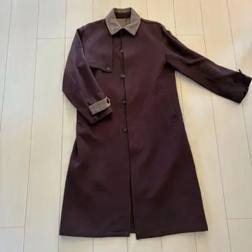 베이크루즈 롱 코트 체크 무늬 브라운 와인 레드 M