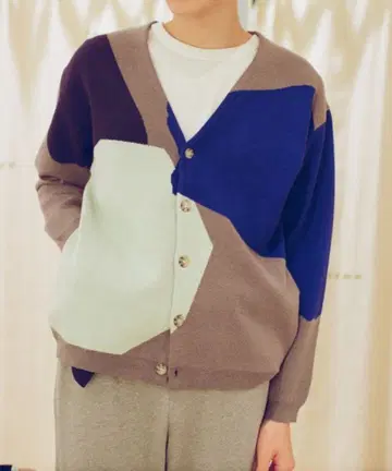 PAMM 긴팔 니트 가디건 그레이 블루 네이비