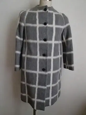 울 체크 무늬 롱 코트