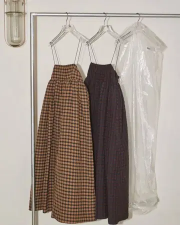 TODAYFUL 체크 무늬 롱 원피스 (브라운 계열 다크 브라운 계열)