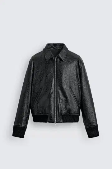 블랙 레더 봄버 자켓