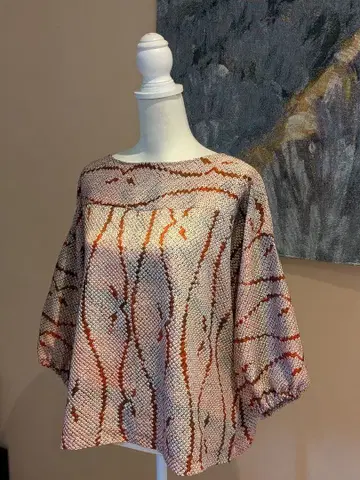 순수 실크 총시보리 기모노 리메이크 상의 풀오버 7부 소매