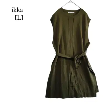 ikka 튜닉 롱 베스트 니트 카키 L 사이즈