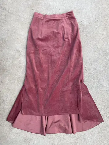 [ Omekashi ] 핑크 벨로아 머메이드 스커트