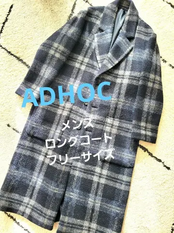 ADHOC 롱 코트 남성용 체크 무늬 체스터 코트
