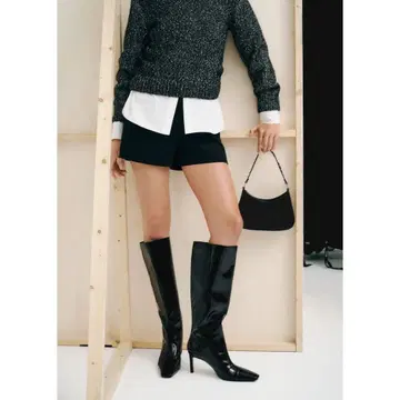 [ 미사용 새상품 ] mango 블랙 에나멜 롱 부츠 aqua