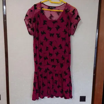 HYSTERIC GLAMOUR 블랙 고양이 패턴 반팔 미니 원피스