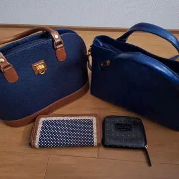 네이비 합성 피혁 핸드백