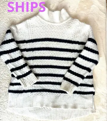 [ ships ] 네이비 x 화이트 스트라이프 터틀넥 니트