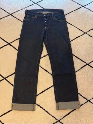 EVISU 다크 블루 스트레이트 데님 30 x 34