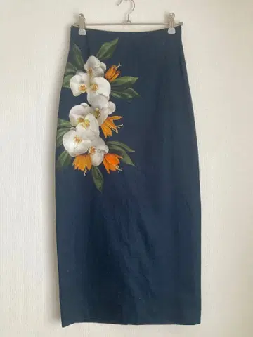 DRIES VAN NOTEN 네이비 꽃무늬 타이트 스커트