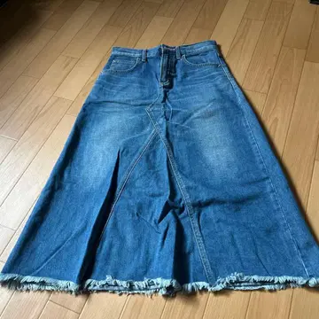 Lee x dazzlin 데님 롱 스커트 프린지 헴