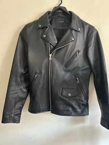 천연 가죽 더블 라이더 자켓 블랙