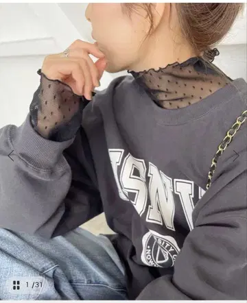 Spick and Span 도트 튤 하이넥 풀오버 블랙