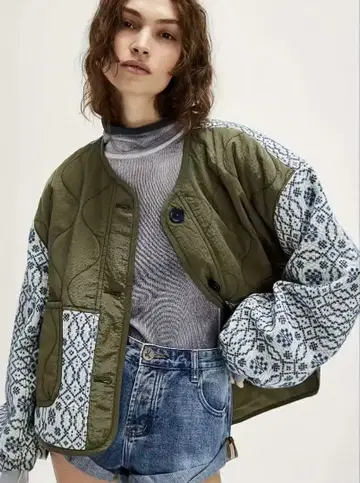 프린트 패치워크 자켓