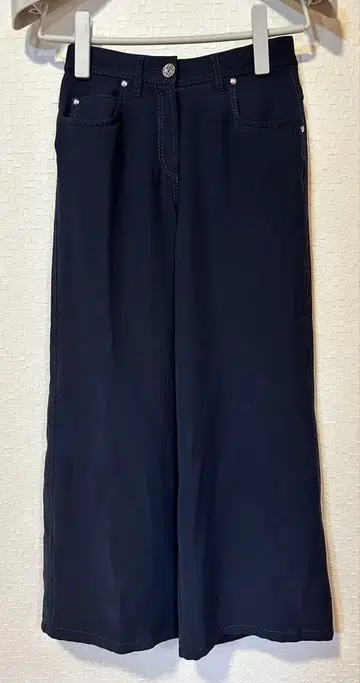 네이비 와이드 팬츠 스트레치 소재