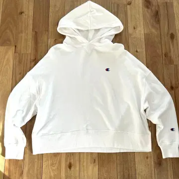 Champion 화이트 후드 부착 후드티 돌먼 슬리브