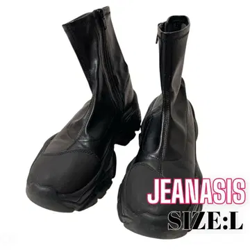 S23 JEANASIS 지퍼 인조 가죽 통굽 숏부츠