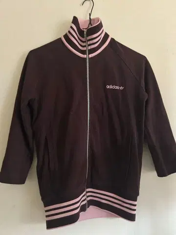 adidas 다크 브라운 집업 저지 후드티 7부 소매