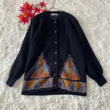 자수 가디건 니트 꽃무늬 귀여운 멋쟁이 M