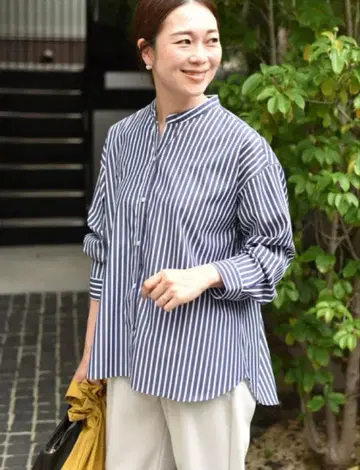 OURHOME 면 100% 반슈오리 셔츠 (네이비 계열)