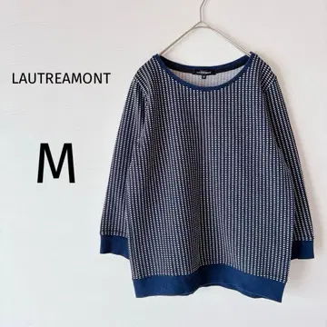 새상품급 로트레아몽 니트 긴팔 풀오버 체크 일본제 블루 M