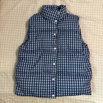 네이비 화이트 체크 다운 베스트