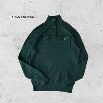 BANANA REPUBLIC 밀리터리 하프 지퍼 니트 짙은 녹색 M