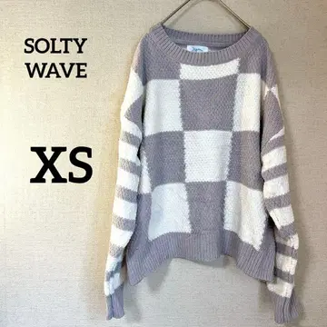 salty wave 체크 보더 니트 스웨터 [ XS ] 화이트 그레이