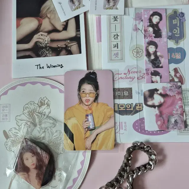 아이유 꽃갈피 셋 cdp 앨범 구성품 시그 포카 비공굿 스티커 띠부띠부씰