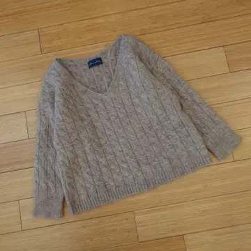 프레임워크 모헤어 울 니트 스웨터 베이지 V넥 케이블 짜임