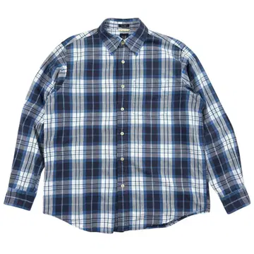 00년대 GAP 긴팔 셔츠 체크 무늬 블루 네이비 코튼 구제 의류