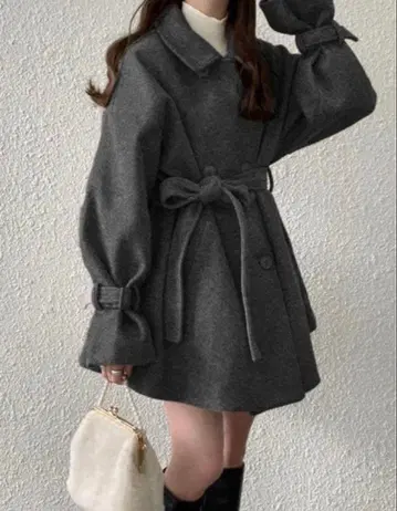 옷깃 2Way 리본 벨트 포함 숏 기장 코트[kz159]