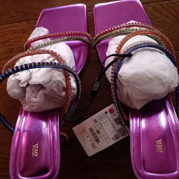 ZARA 퍼플 비쥬 샌들 39