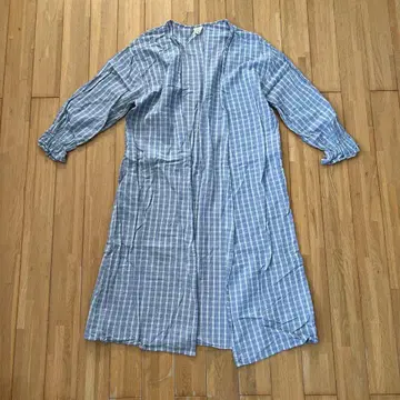 Fillil 블루 계열 체크 무늬 롱 셔츠 원피스