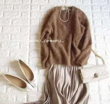 유나이티드 애로우즈 고급 기모 퍼 V넥 니트 브라운