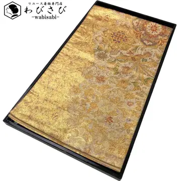 후쿠로 오비 봉황과 화려한 꽃무늬 패턴 골드 컬러 금실 O-4931