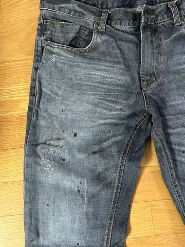 데미지 가공 다크 블루 슬림핏 데님