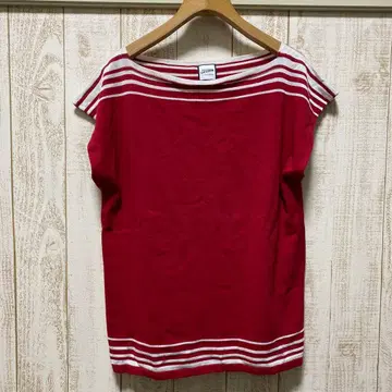 장 폴 고티에 얇은 원단 니트 빨간색 x 화이트 보더 반팔