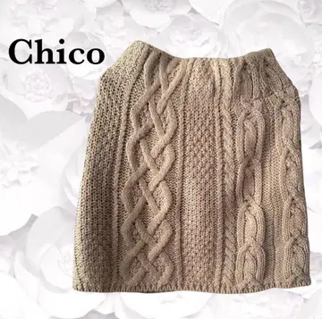 [] 스커트 케이블 니트 [F] 베이지 미니 두꺼운 원단 허리밴딩