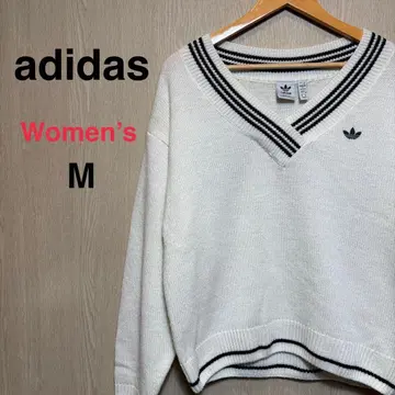 아디다스 오리지널 니트 스웨터 여성용 M 화이트 자수 로고