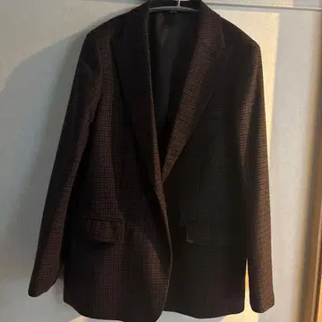 UNIQLO C 브라운 체크 무늬 트위드 테일러드 자켓