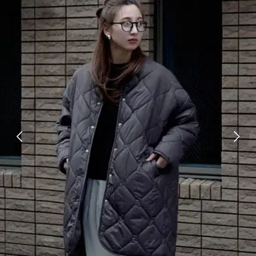 다크 그레이 퀼팅 자켓 롱 기장