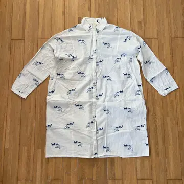 Fillil 고양이 패턴 자수 셔츠 원피스 고양이 무늬