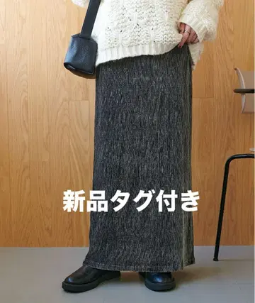 [ 새상품 ] DISCOAT 벨로아 플리츠 내로우 스커트 차콜 그레이