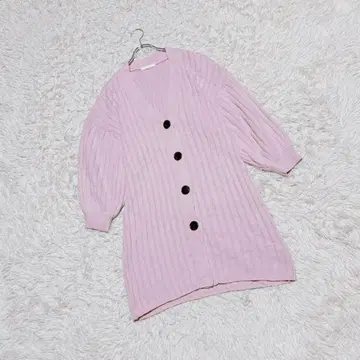 [ Chico ] 롱 니트 가디건 ( F ) V넥 볼륨 소매 핑크