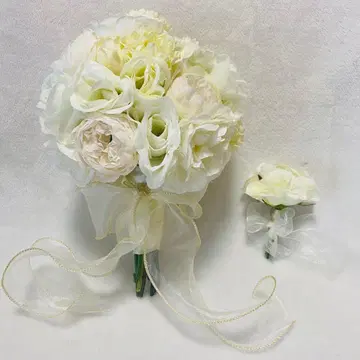[ 웨딩 부케 ] 화이트_조화_부토니에 포함_핸드메이드