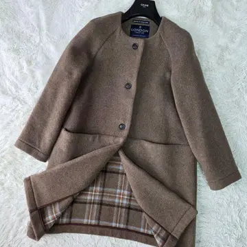 [ 새상품급/38 ] 런던 트래디션 피코트 울 브라운 계열 체크