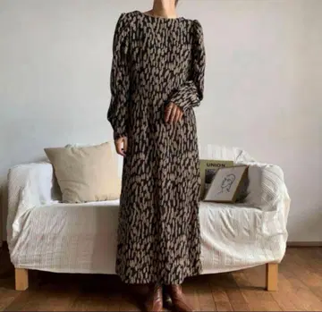 [녹차] 패턴 프린트 롱 드레스