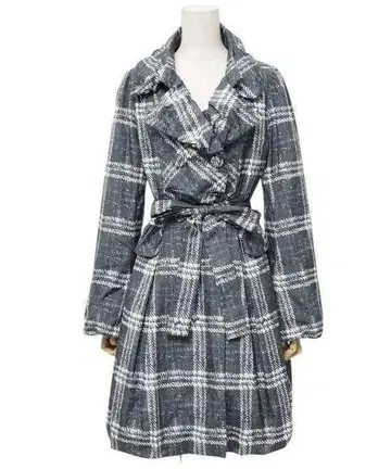 투 비 시크 체크 무늬 솜 라이너 스프링 코트 벨티드 코트